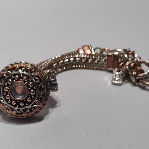 Triple Strand Italian Charm Bracelet Rhinestone Vintage 7"-9" - Picture 4 of 5